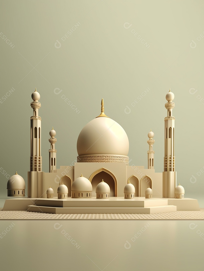 Mesquita islâmica bege com cúpula.