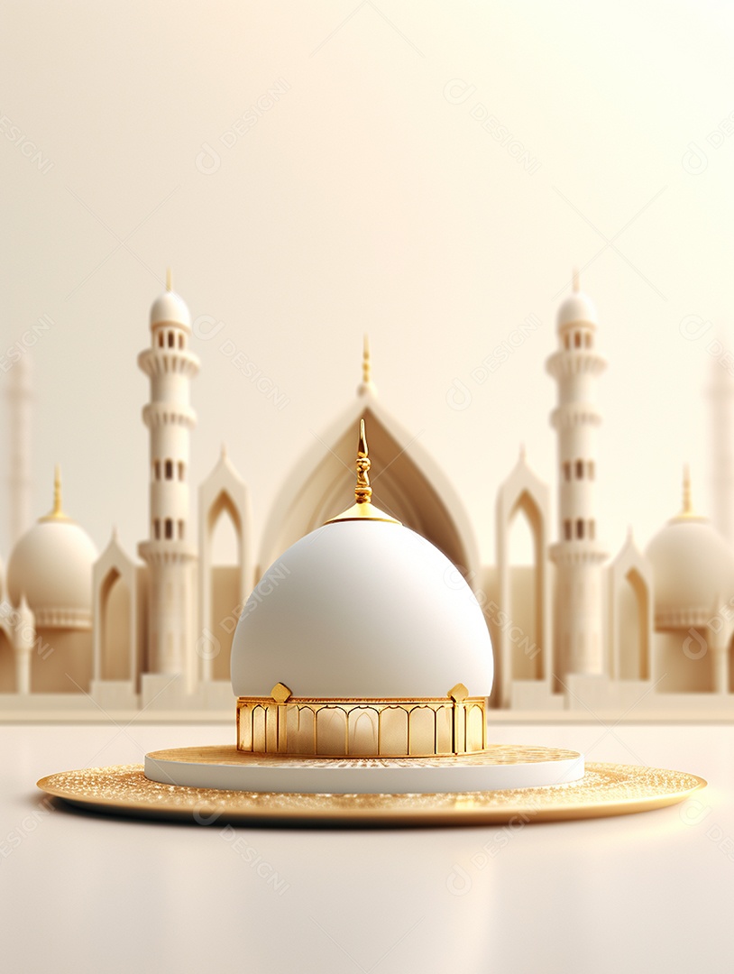 Mesquita islâmica bege com cúpula.