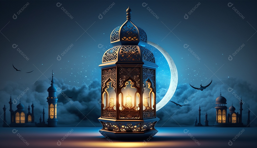 Lamparina islâmica sobre fundo de um luar.