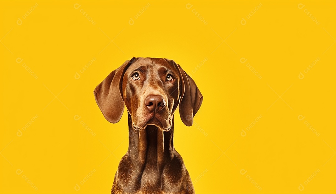 Cachorro marrom sobre fundo isolado amarelo.