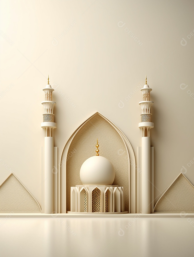 Mesquita islâmica bege com cúpula.