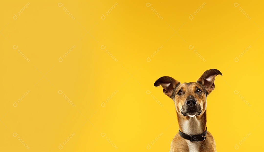 Cachorro sobre fundo isolado amarelo.