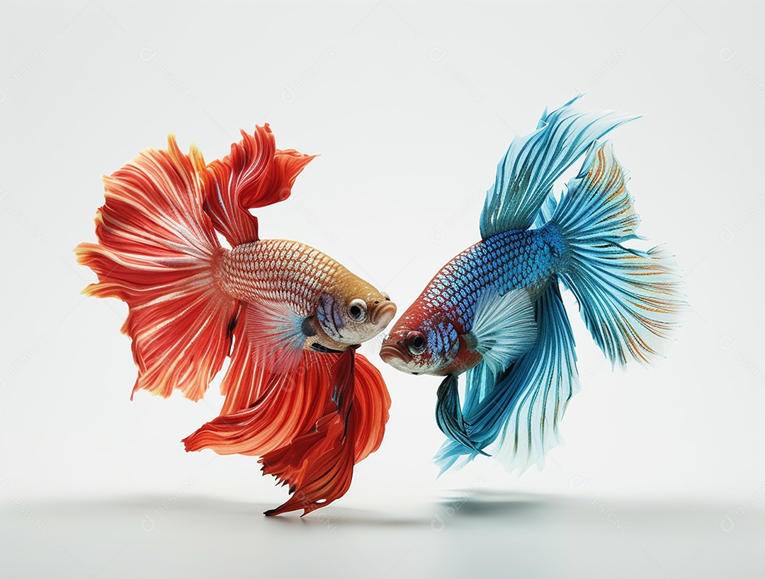 Dois peixes coloridos sobre fundo isolado branco.