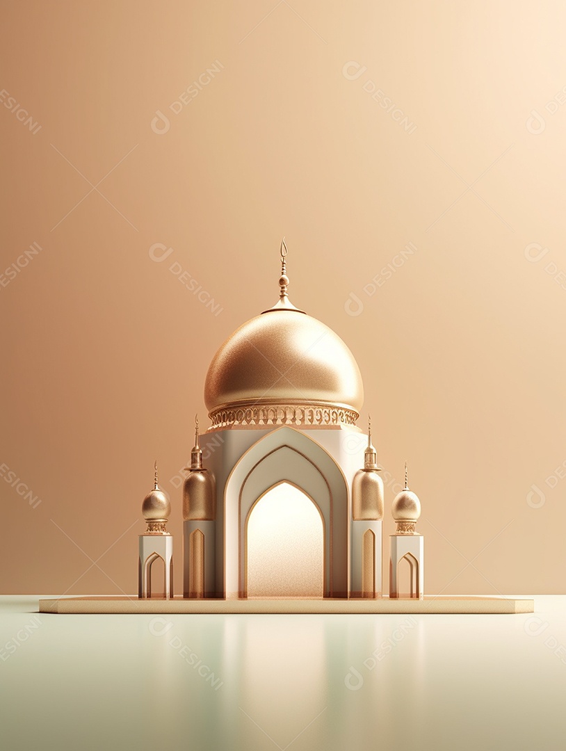 Entrada da mesquita islâmica sobre fundo isolado bege.