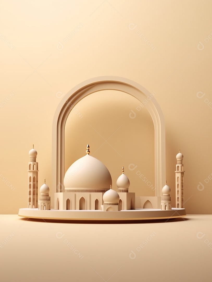 Mesquita islâmica bege com cúpula.