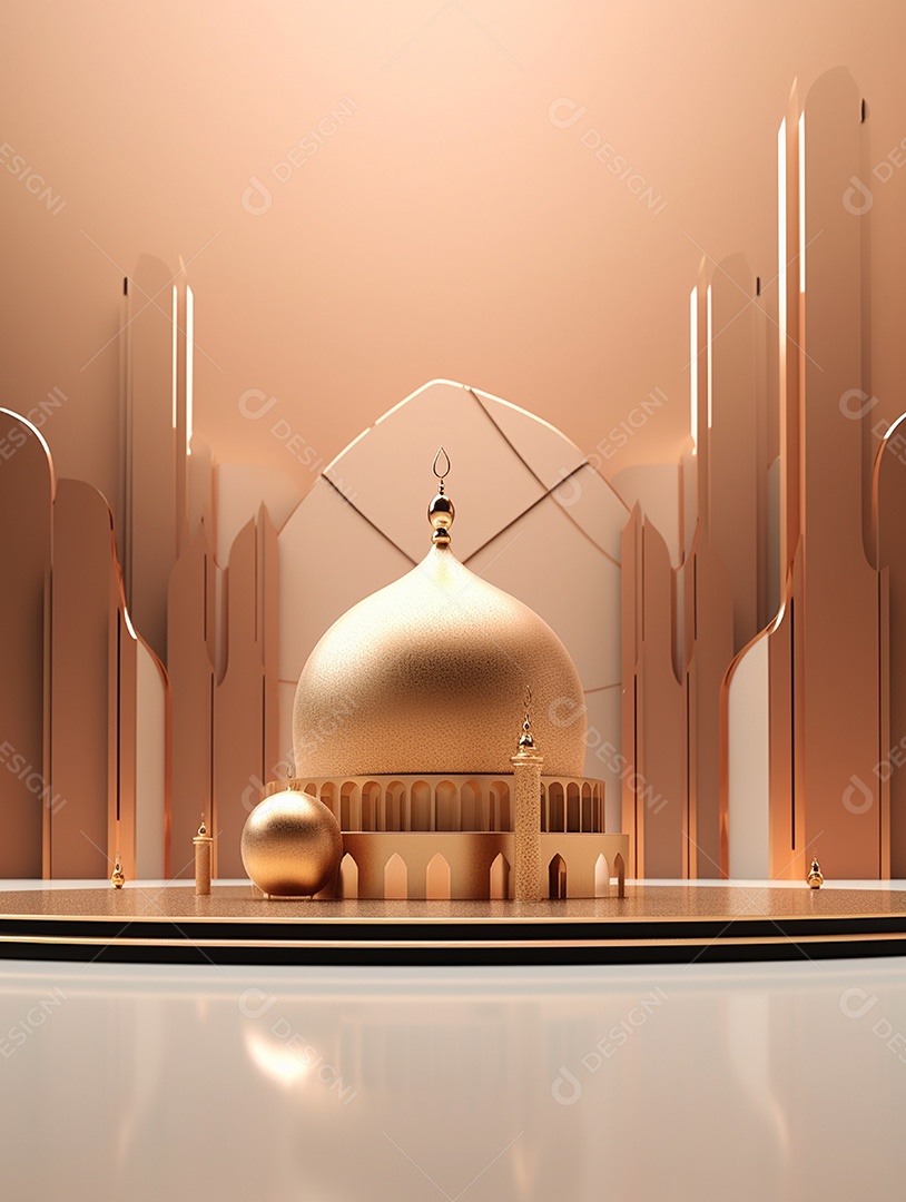 Mesquita islâmica dourada com cúpula.