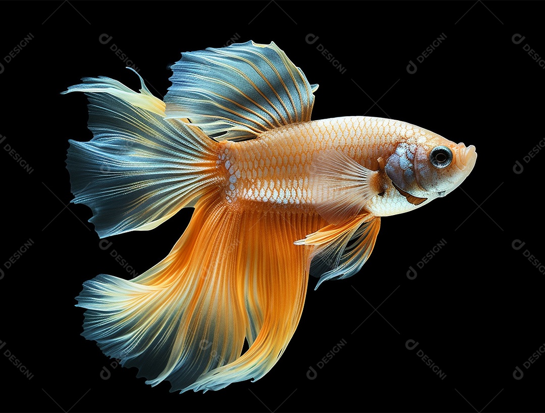 Peixe laranja em fundo isolado preto.