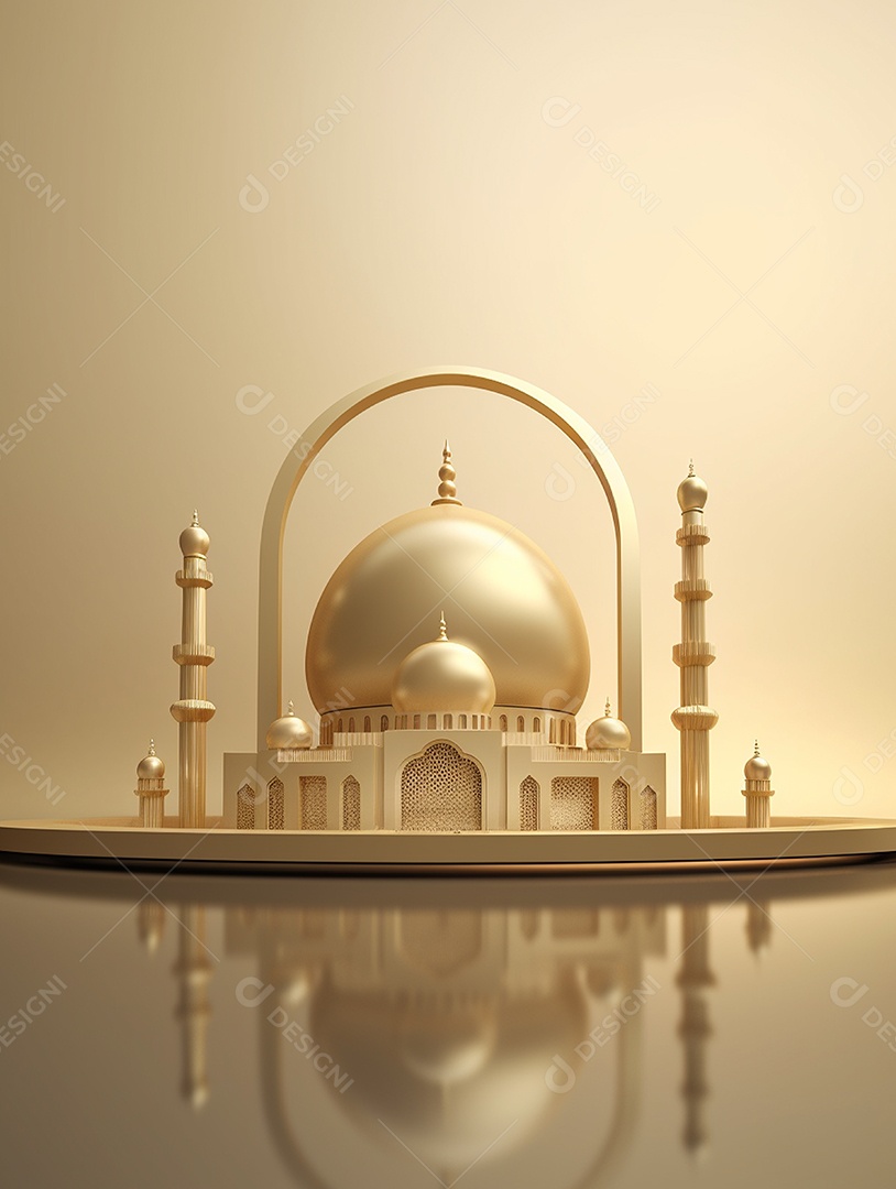 Mesquita islâmica dourada com cúpula.