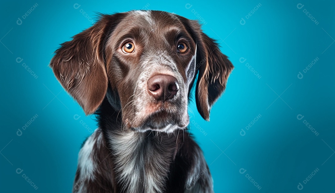 Cachorro sobre fundo isolado azul.