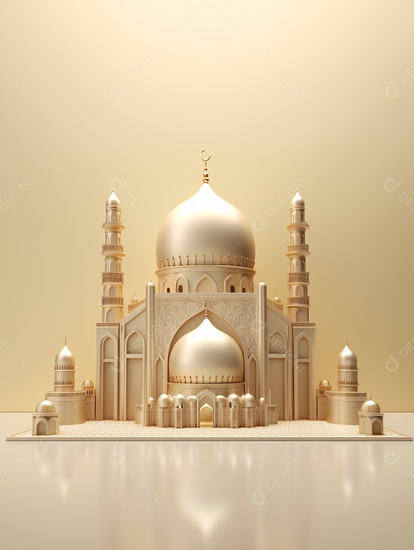 Mesquita islâmica bege com cúpula.