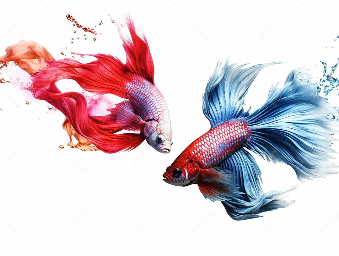 Dois peixes coloridos sobre fundo isolado branco.