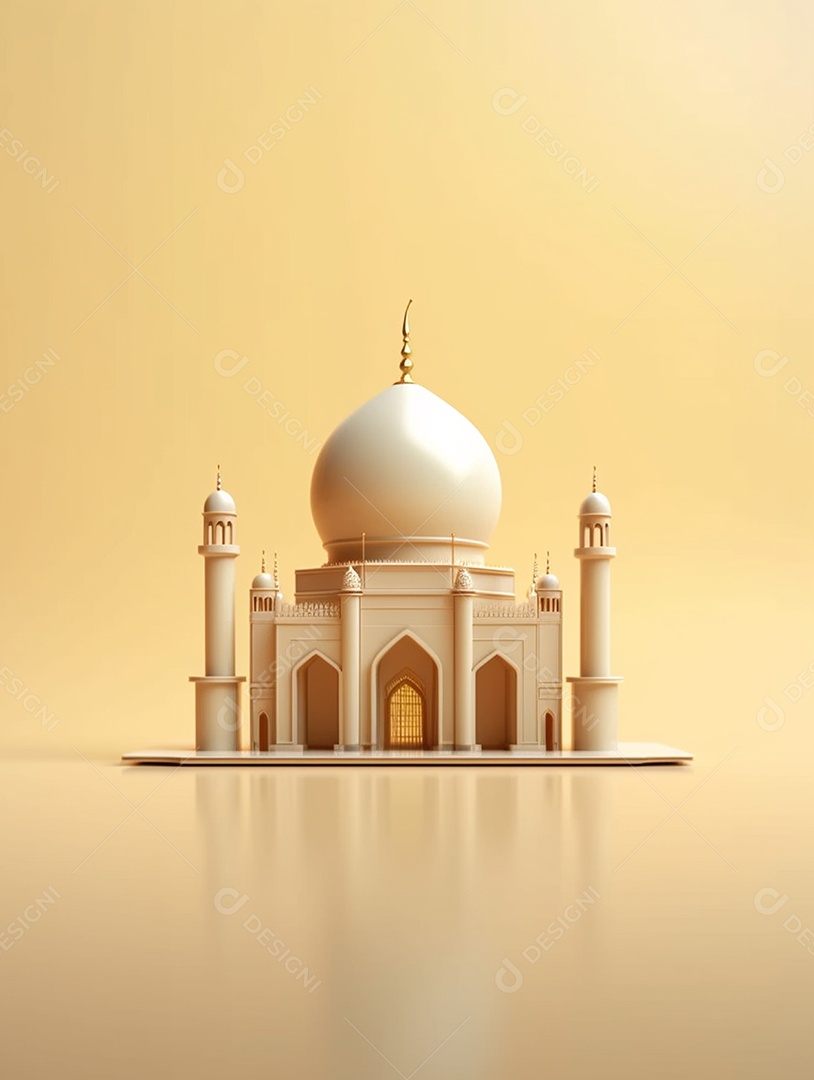 Mesquita islâmica bege com cúpula.