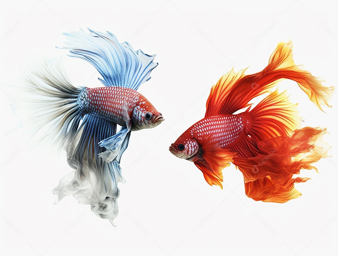 Dois peixes coloridos sobre fundo isolado branco.