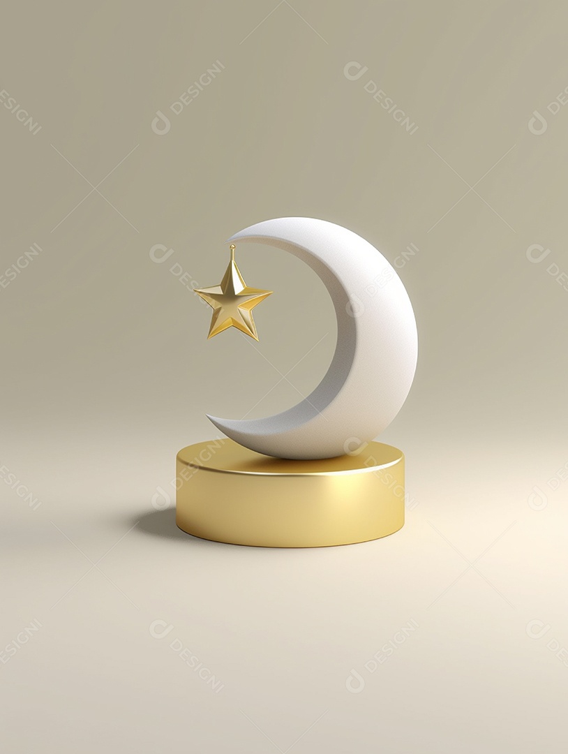 Luminária formato de lua com estrela suspensa sobre fundo isolado.