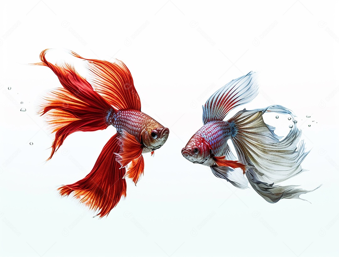 Dois peixes coloridos sobre fundo isolado branco.