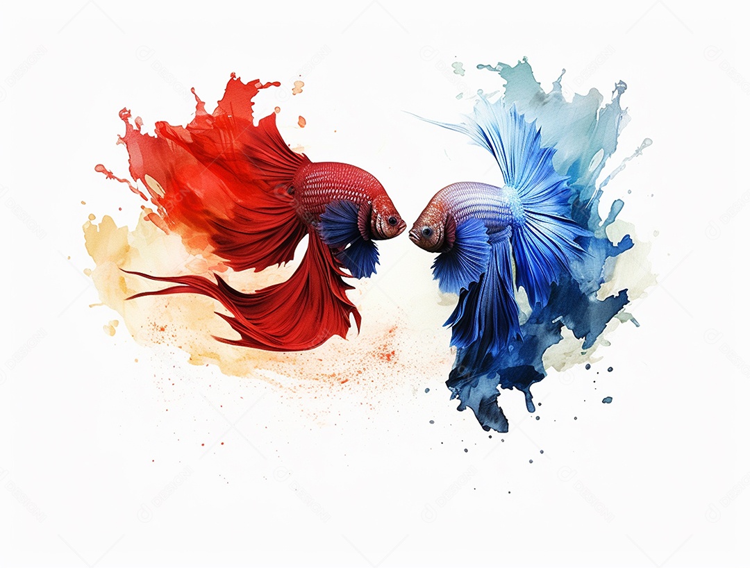 Dois peixes coloridos sobre fundo isolado branco.