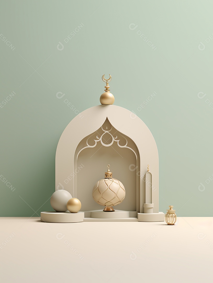 Elementos islâmicos sobre fundo isolado.