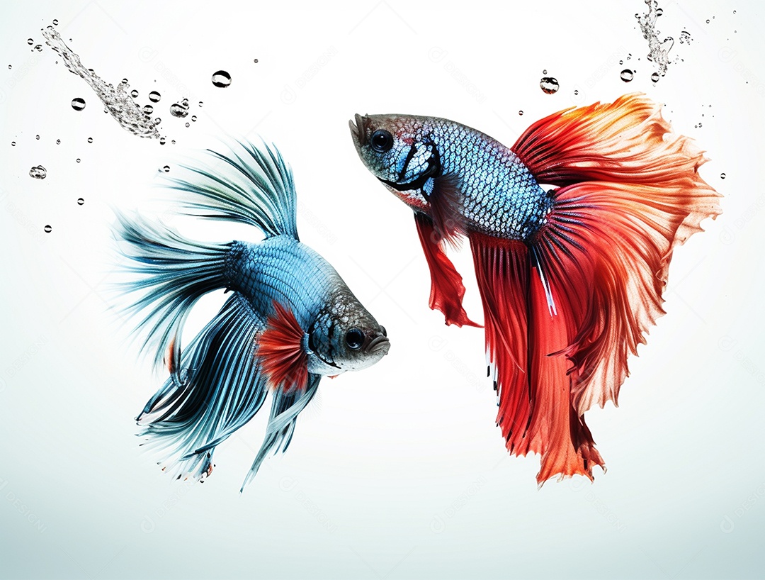 Dois peixes coloridos sobre fundo isolado branco.