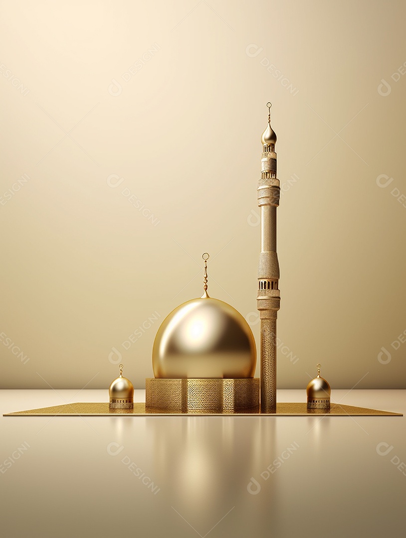Mesquita dourada com cúpula e torre.