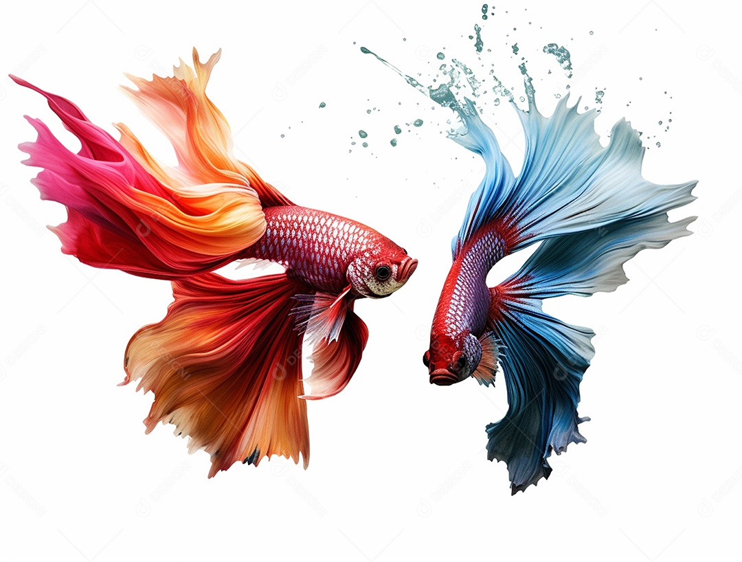 Dois peixes coloridos sobre fundo isolado branco.