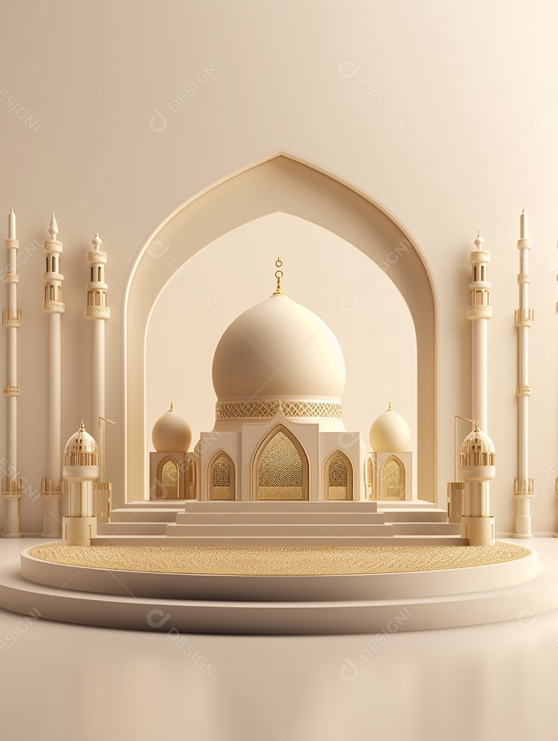 Mesquita islâmica bege com cúpula.