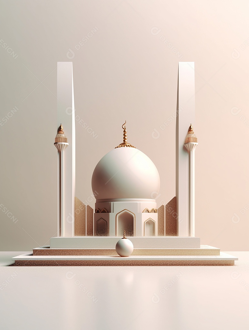 Mesquita islâmica bege com cúpula.