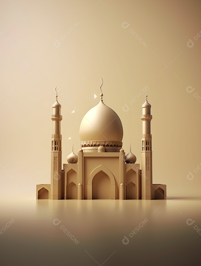 Mesquita islâmica bege com cúpula.