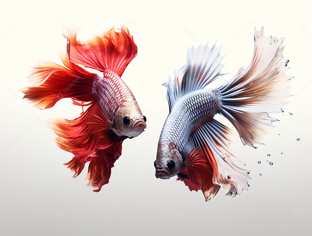 Dois peixes coloridos sobre fundo isolado branco.