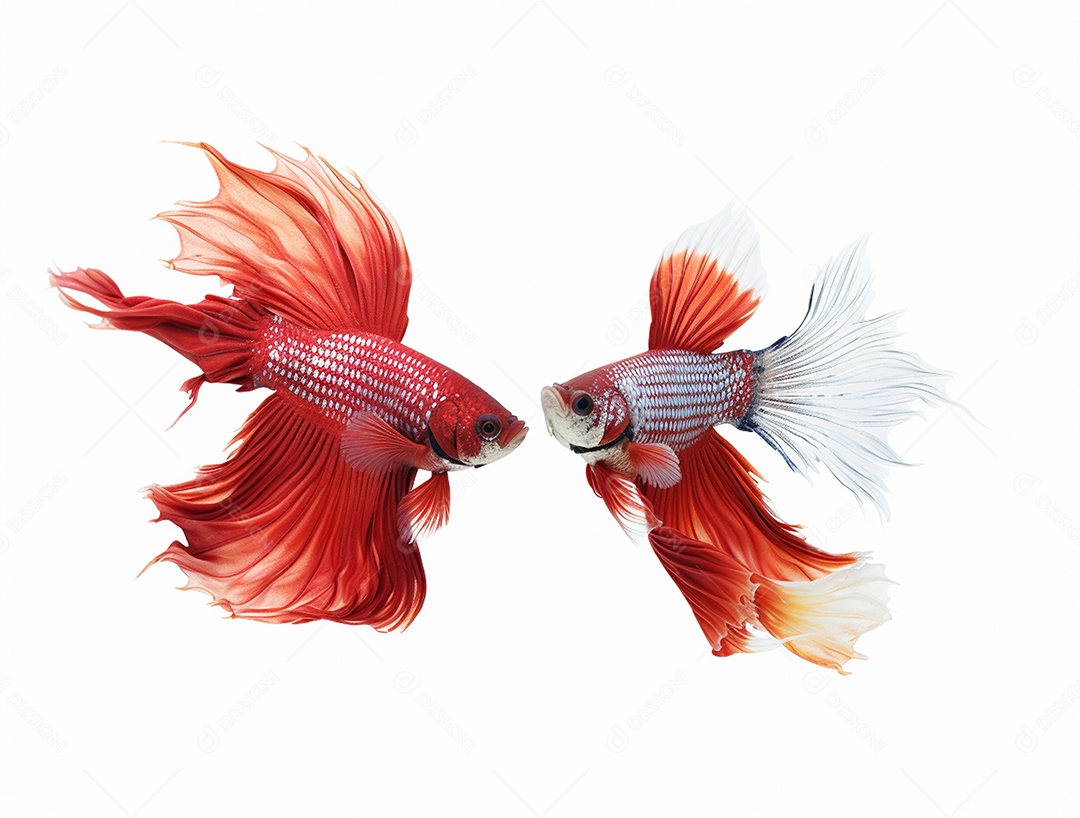 Dois peixes coloridos sobre fundo isolado branco.