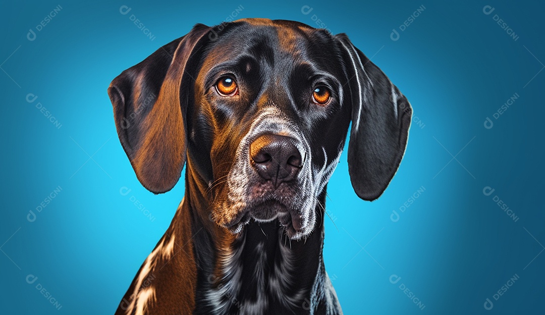 Cachorro sobre fundo isolado azul.