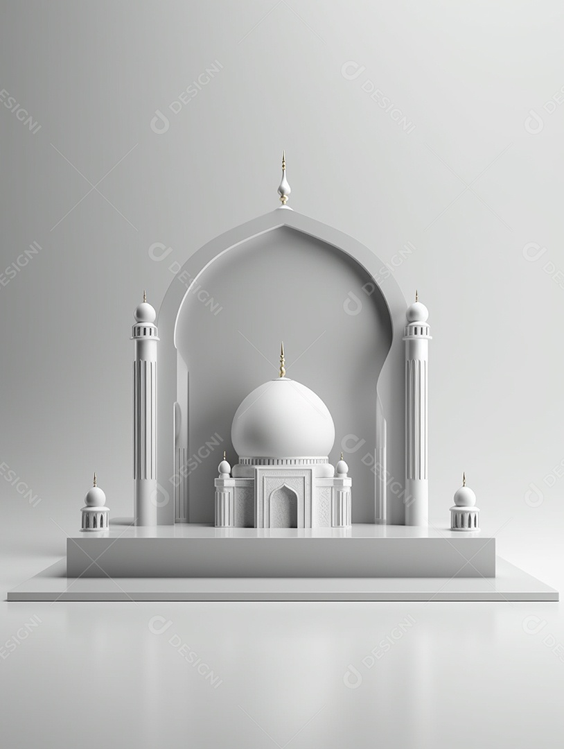 Mesquita islâmica branca com cúpula.