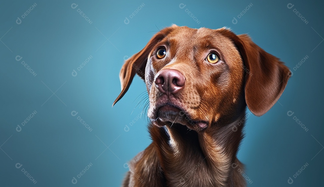 Cachorro marrom sobre fundo isolado azul.