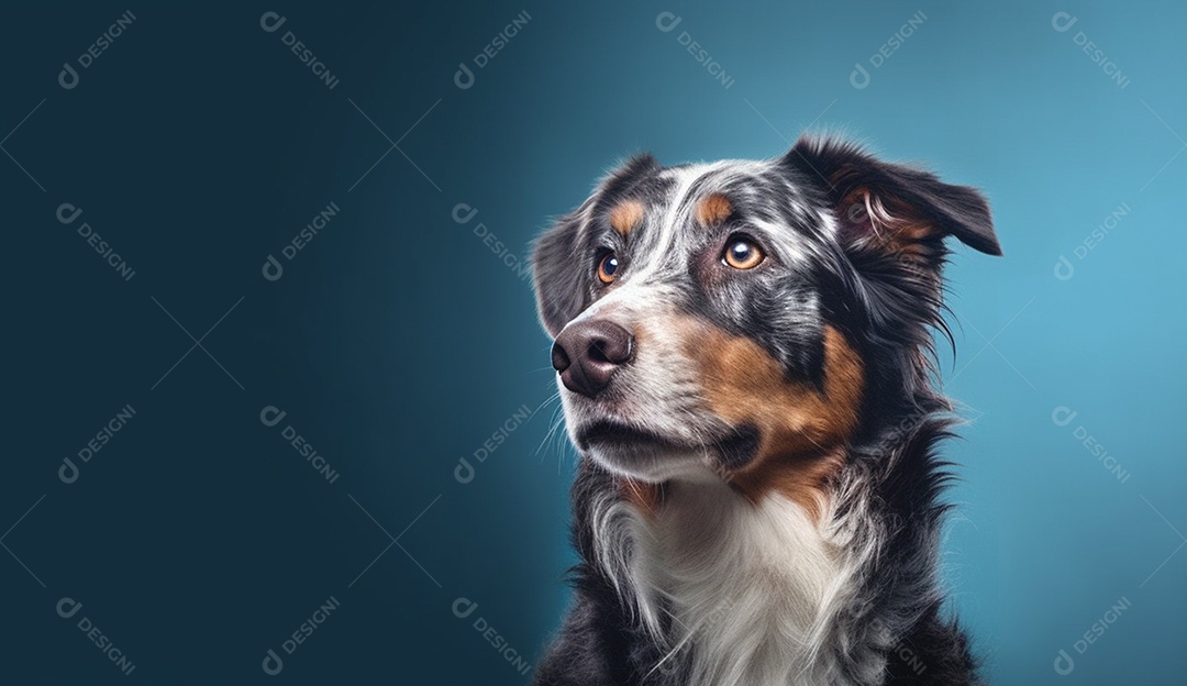 Cachorro sobre fundo isolado azul.