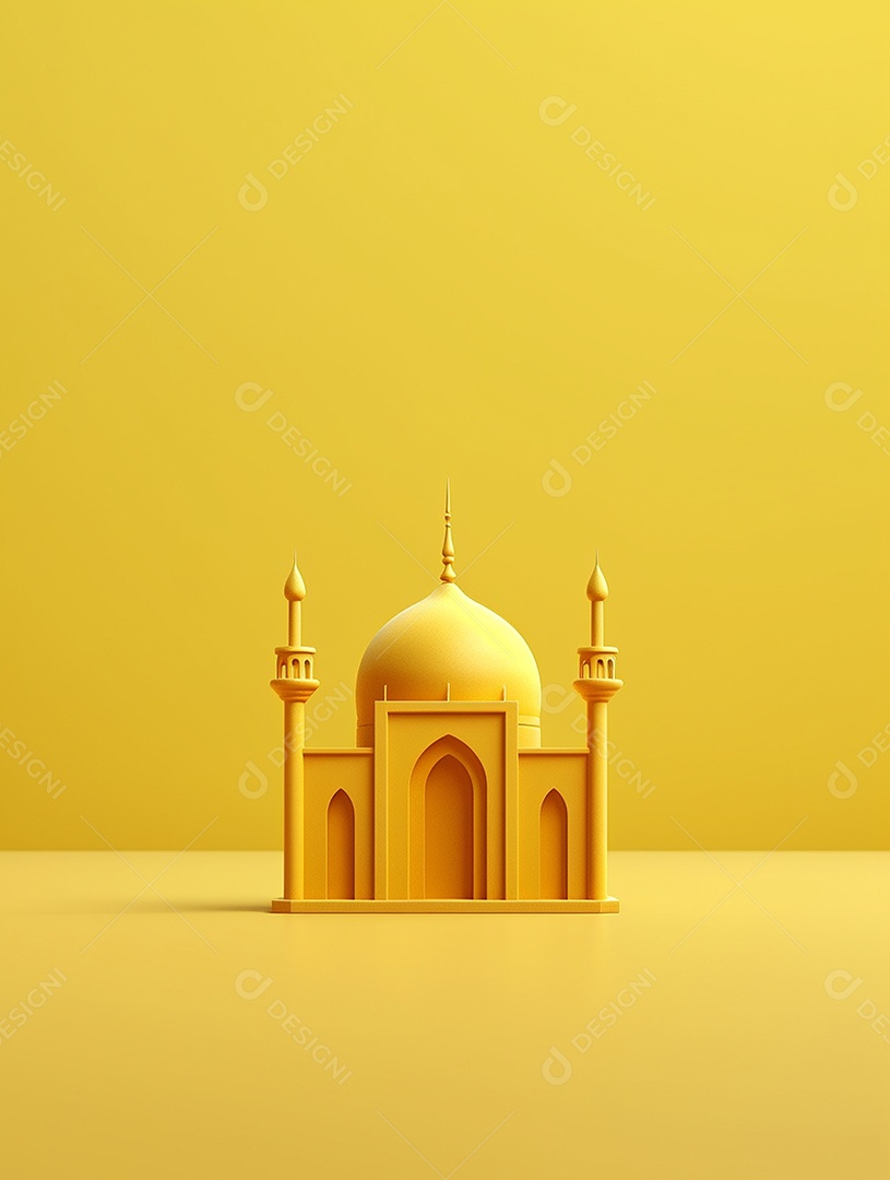 Mesquita islâmica sobre fundo isolado amarelo.