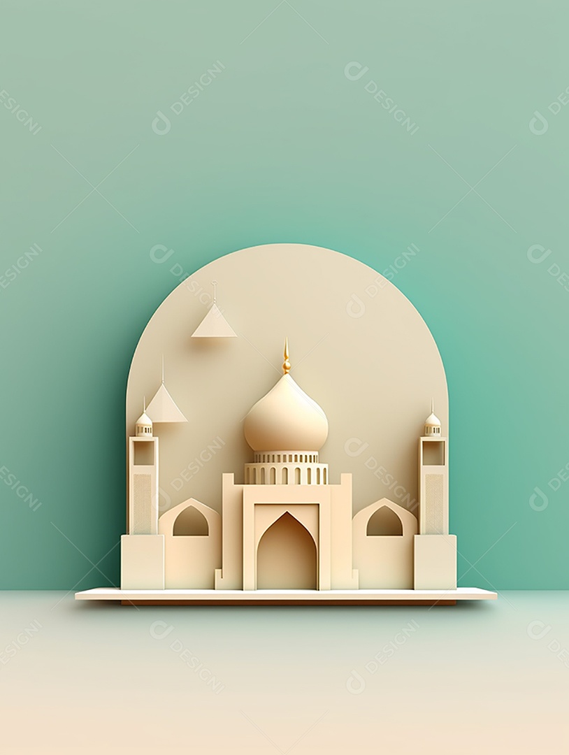 Elementos de uma mesquita islâmica sobre fundo isolado.