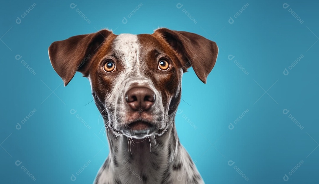 Cachorro de raça sobre fundo isolado azul.