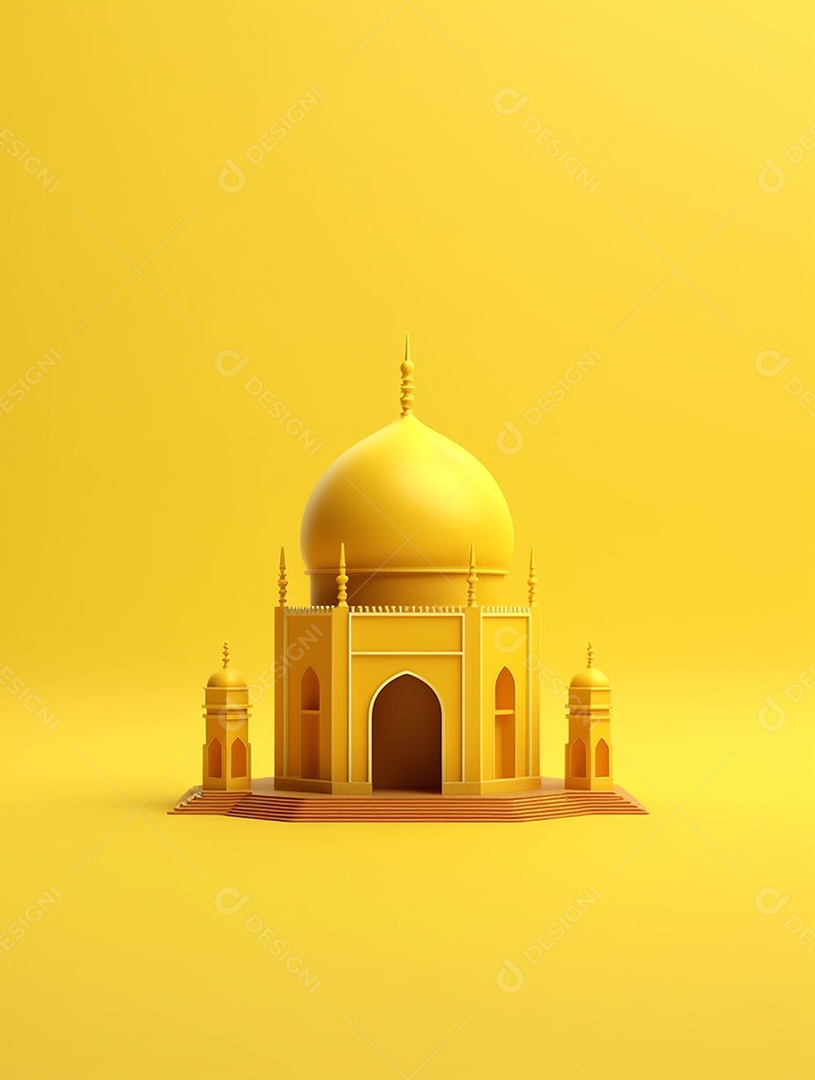 Mesquita islâmica amarela com cúpula.