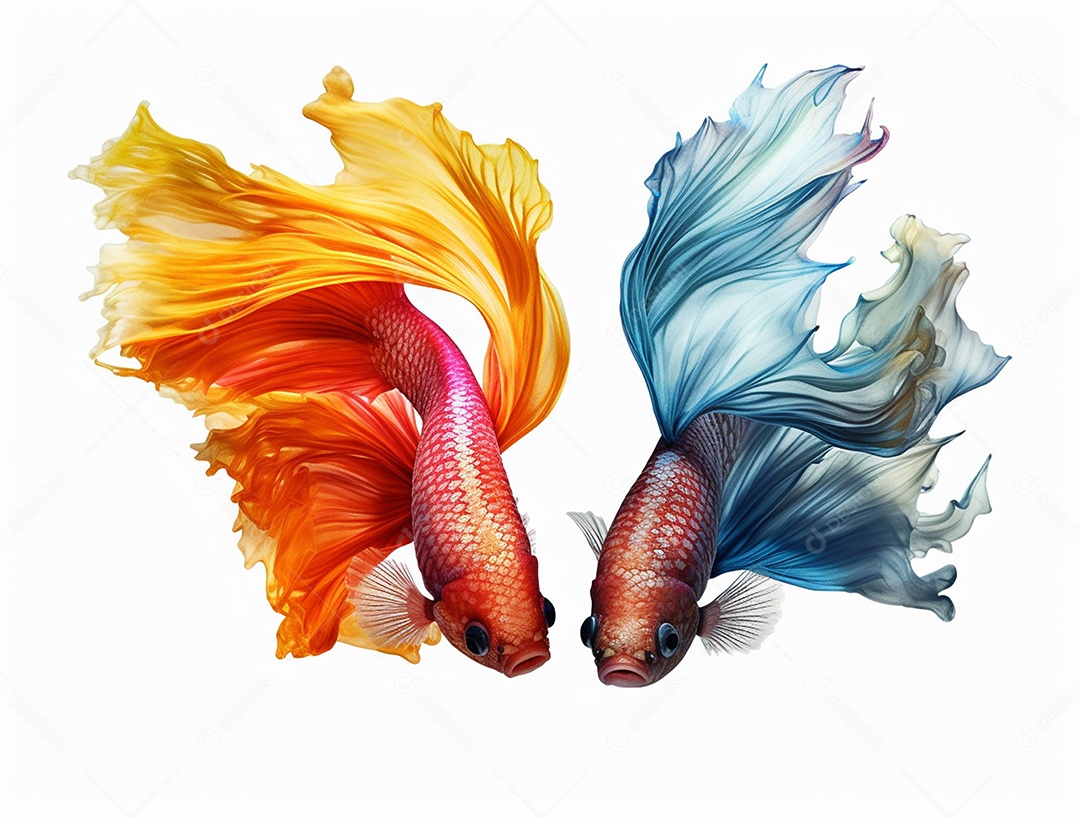 Dois peixes coloridos sobre fundo isolado branco.