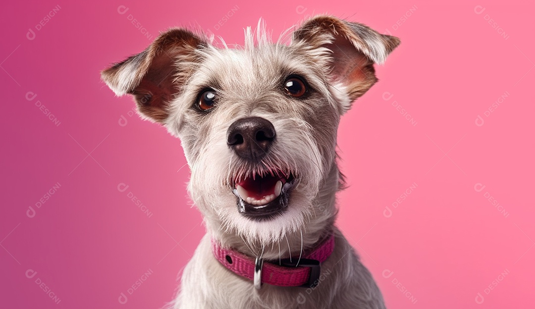 Cachorro sobre fundo isolado rosa.