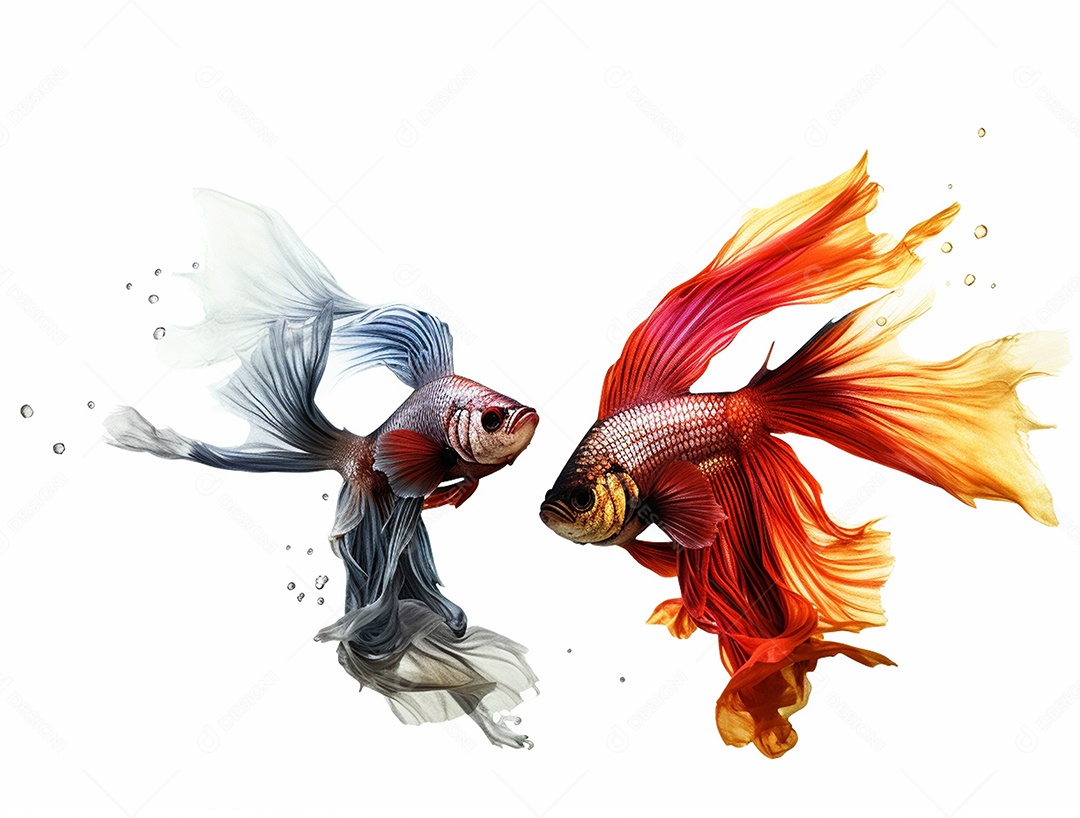 Dois peixes coloridos sobre fundo isolado branco.