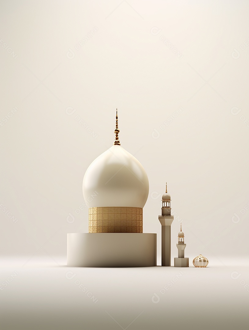 Elementos de uma mesquita islâmica sobre fundo isolado.