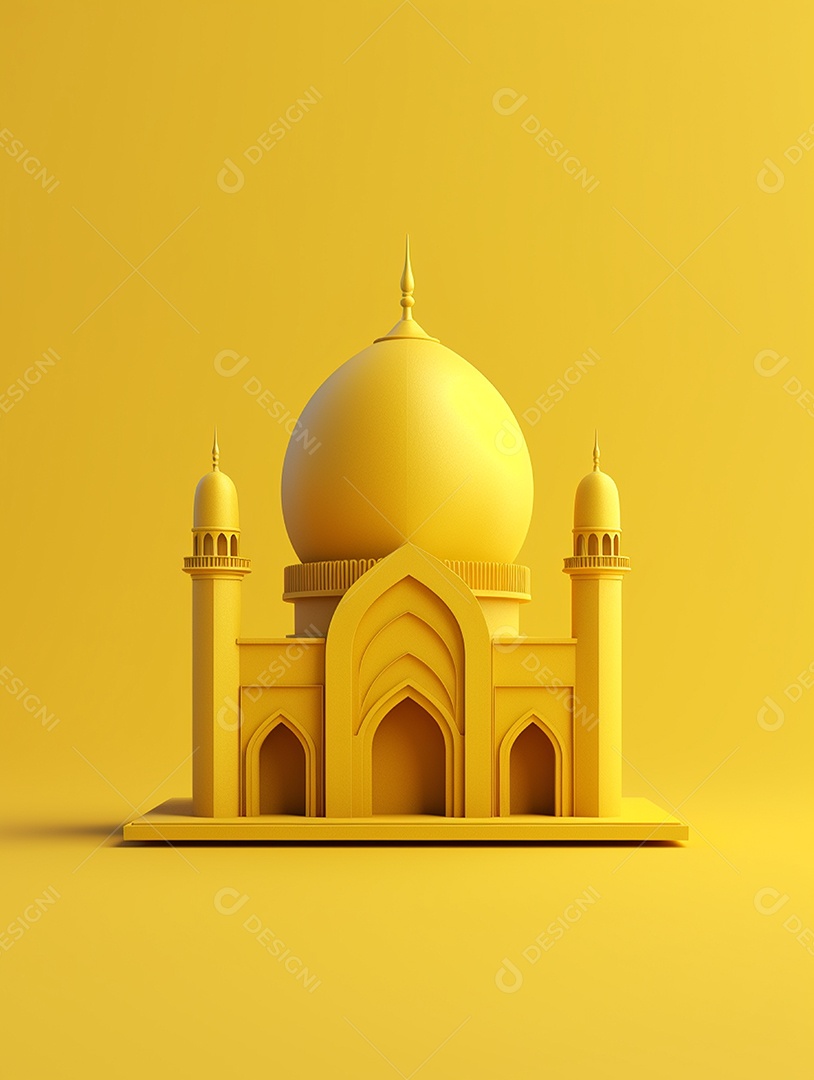 Mesquita islâmica bege com cúpula e torres.