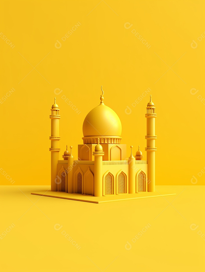 Mesquita islâmica amarela sobre fundo isolado