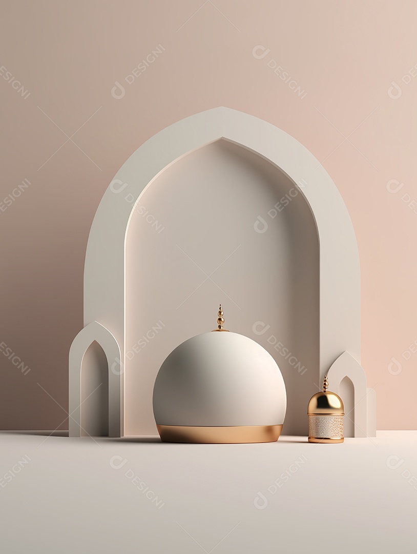 Portão de entrada da mesquita islâmica com uma cúpula.