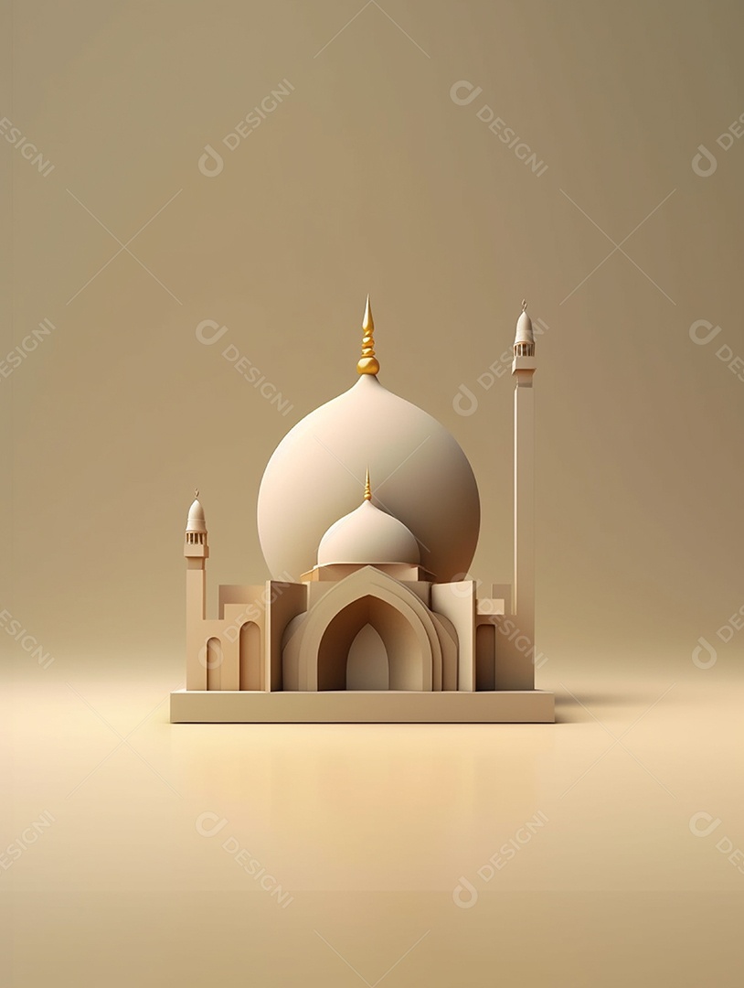 Mesquita islâmica bege com cúpula.