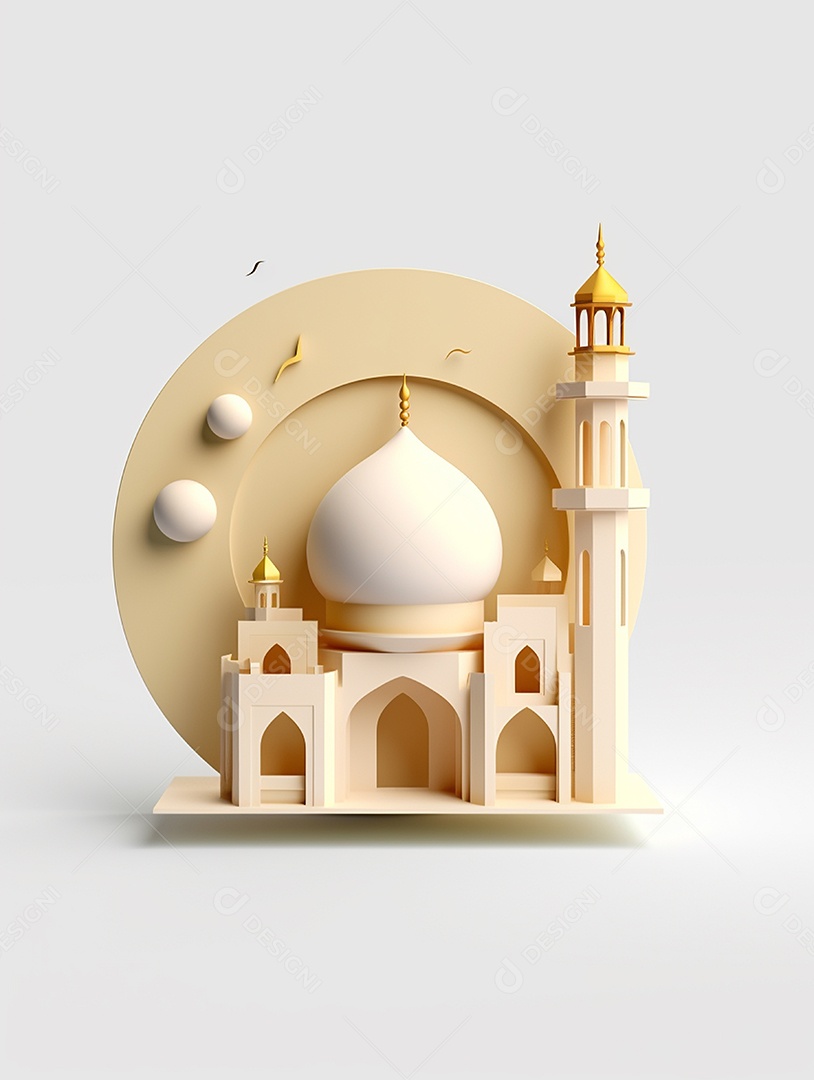 Mesquita islâmica bege com cúpula.