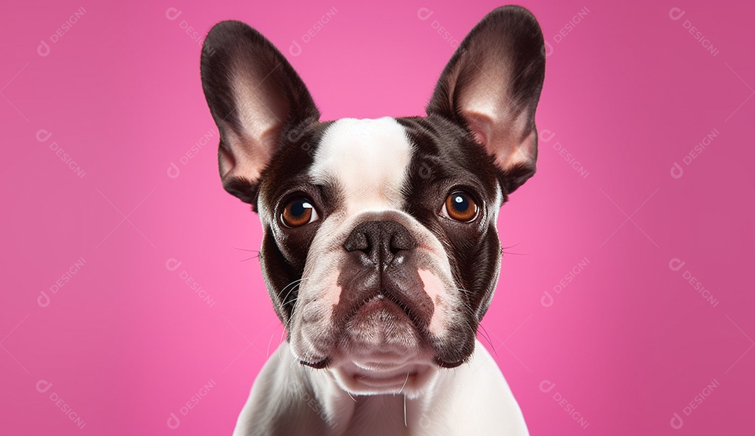 Cachorro sobre fundo isolado rosa.