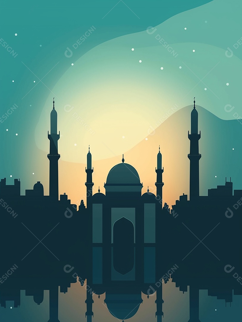 Mesquita islâmica sobre fundo do pôr do sol.