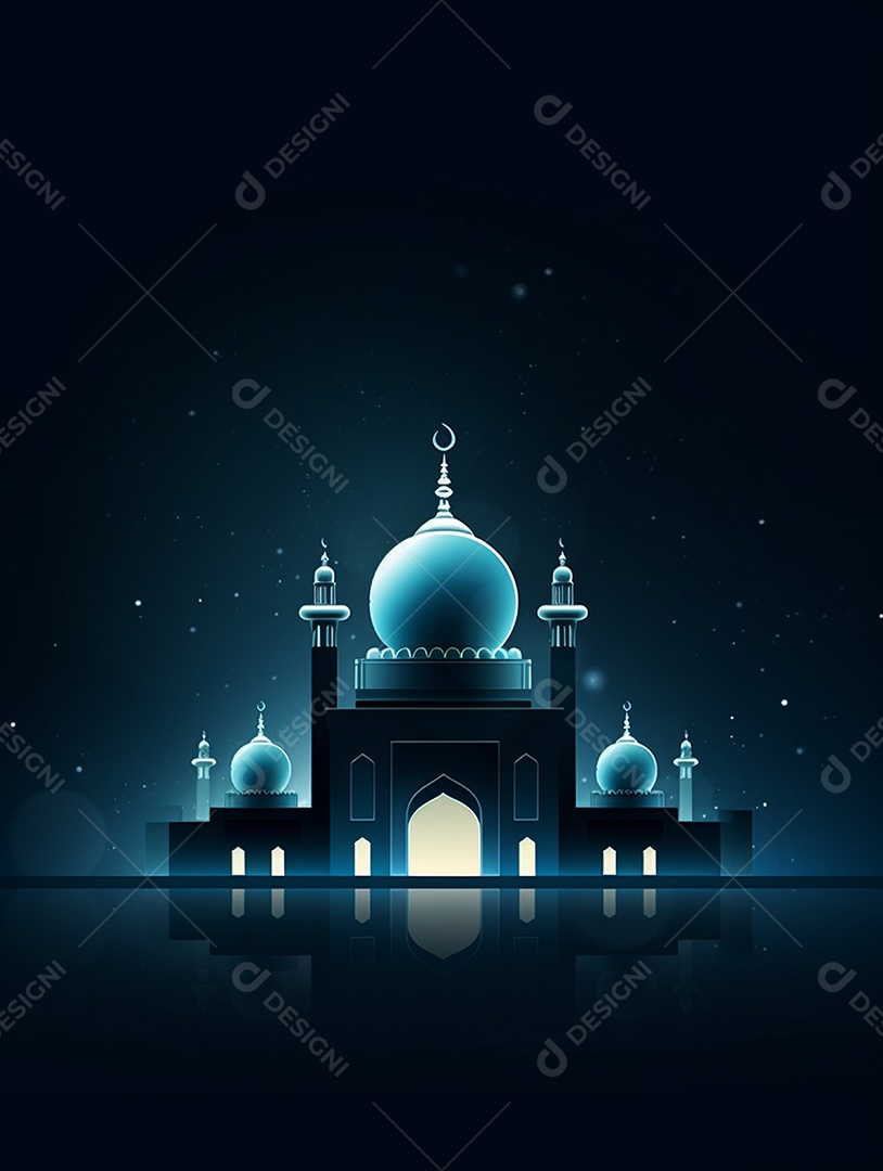 Mesquita islâmica sobre fundo de uma noite de luar.