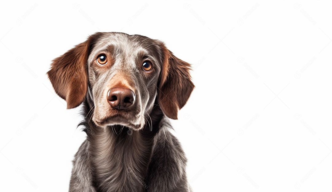 Cachorro sobre fundo isolado branco.